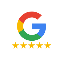 Logo di google con le 5 stelle guadagnate dalle recensioni dei clienti