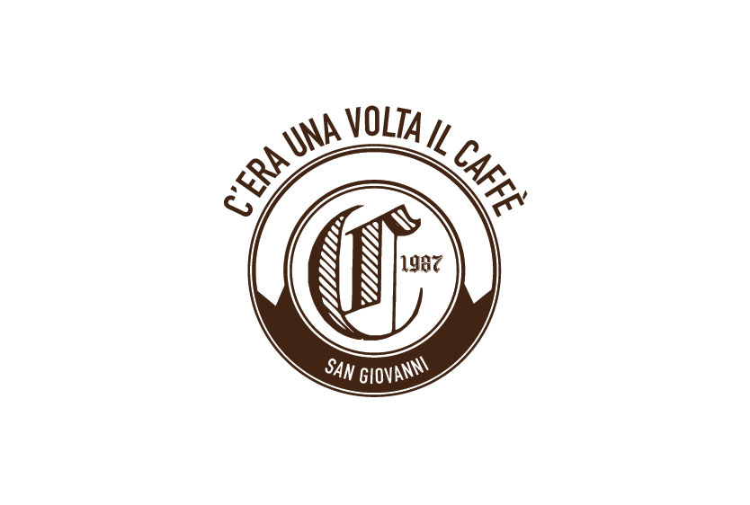 Logo di un bar - enoteca raffigurante la scritta "c'era una volta il caffè" intorno ad un cerchio che comprende una lettera c gotica